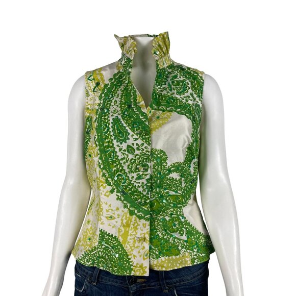 Flores & Flores Silk Sleeveless Blouse 10 Button Down Top Sequin Embroidered - Picture 2 of 7